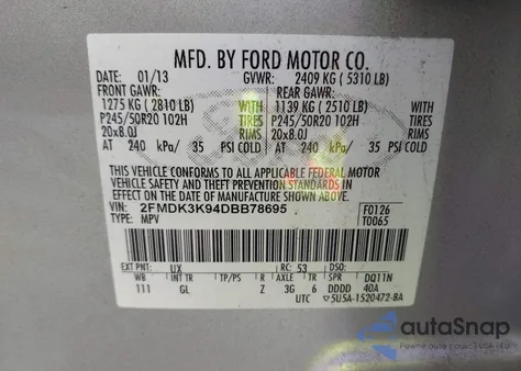 2013 Ford Edge Limited из США, поврежденный, VIN 2FMDK3K94DBB78695